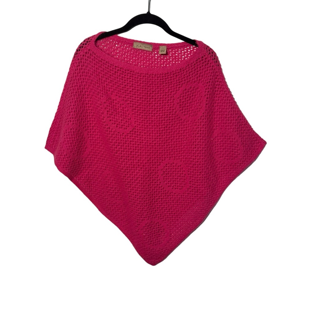 i.e. Relaxed Pink Crochet Knit Pullover Poncho Top One Size